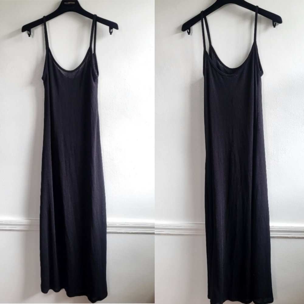 Zara Ribbed Slip Spaghetti Strap Black Midi Dress New Size Small